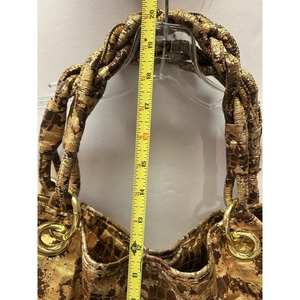 Gold Metallic Oversized Bag Braided Handle Gold Metallic‎ Snakeskin Hobo Purse